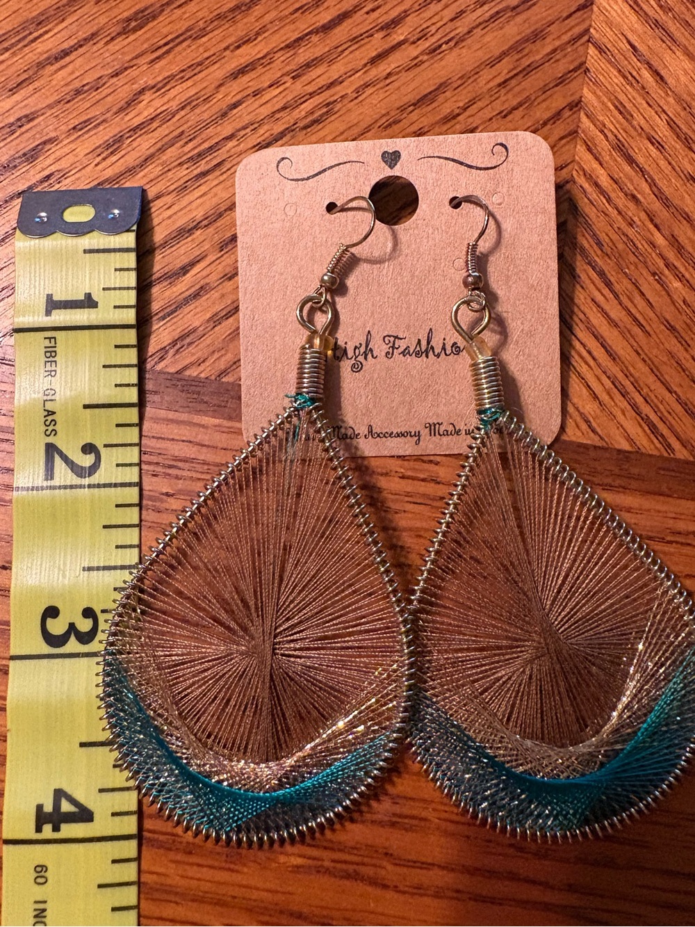 NWT Shimmery Teardrop Thread Earrings in Brown and Teal